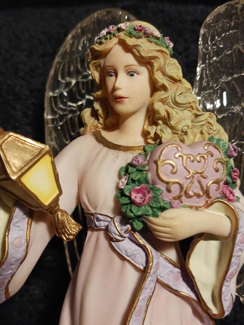 Thomas Kinkade Angel of Love#0153A Pink and Gold Angel Holding Heart and Lantern